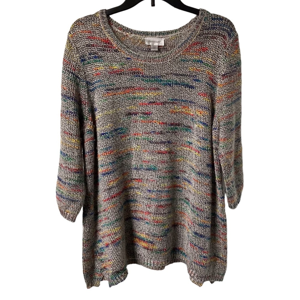 2/$15 Avenue plus size gray multicolor crewneck sweater women’s 18/20